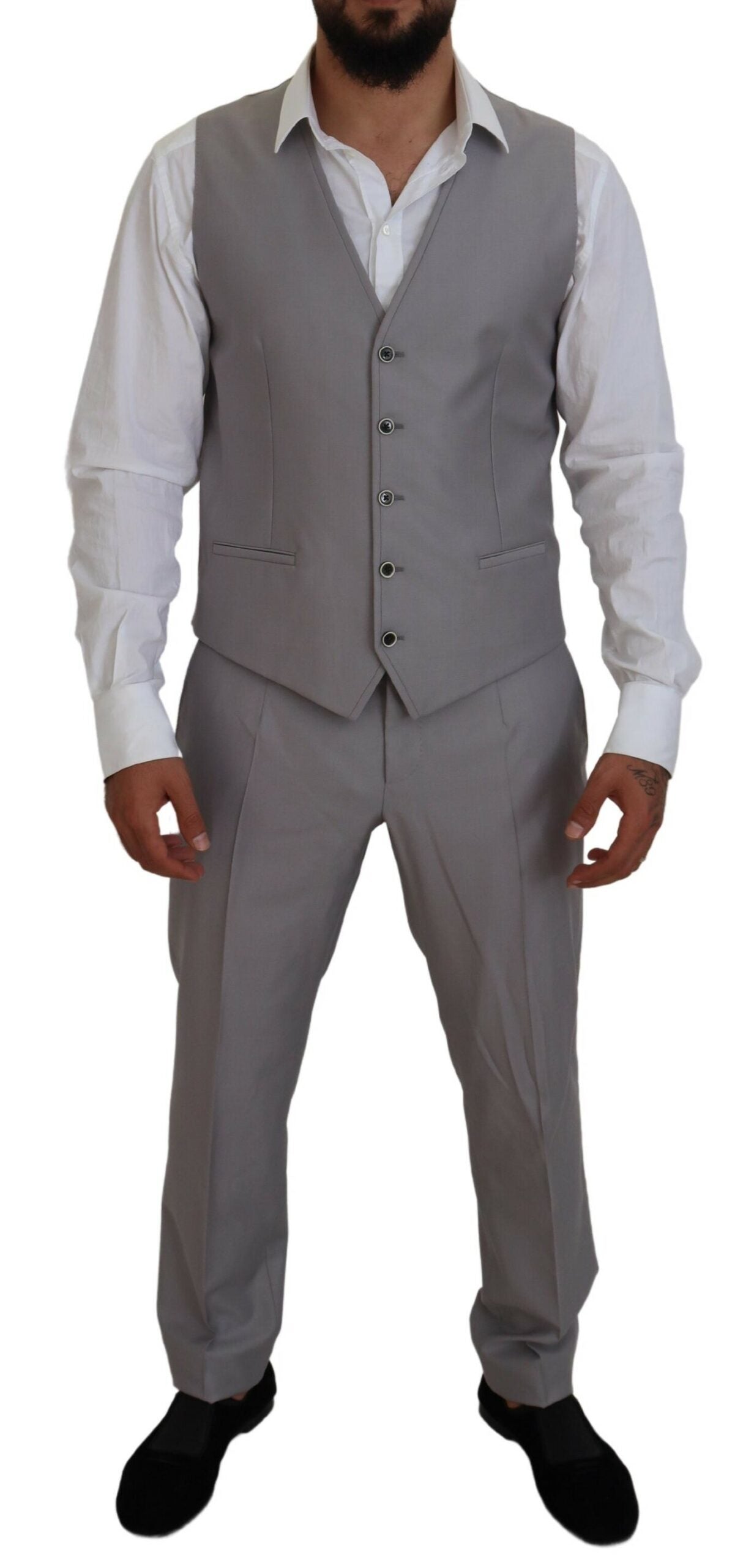 Dolce & Gabbana Elegant Silver Slim Fit Three-Piece Suit IT52 / L