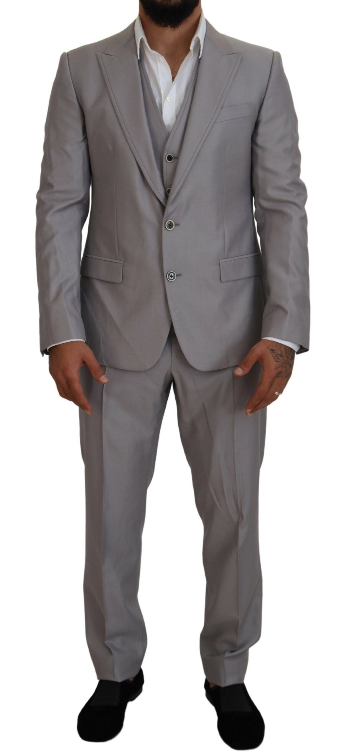 Dolce & Gabbana Elegant Silver Slim Fit Three-Piece Suit IT52 / L