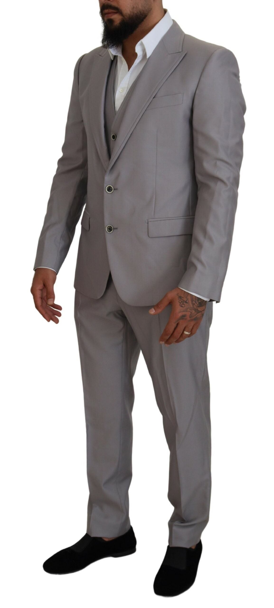 Dolce & Gabbana Elegant Silver Slim Fit Three-Piece Suit IT52 / L