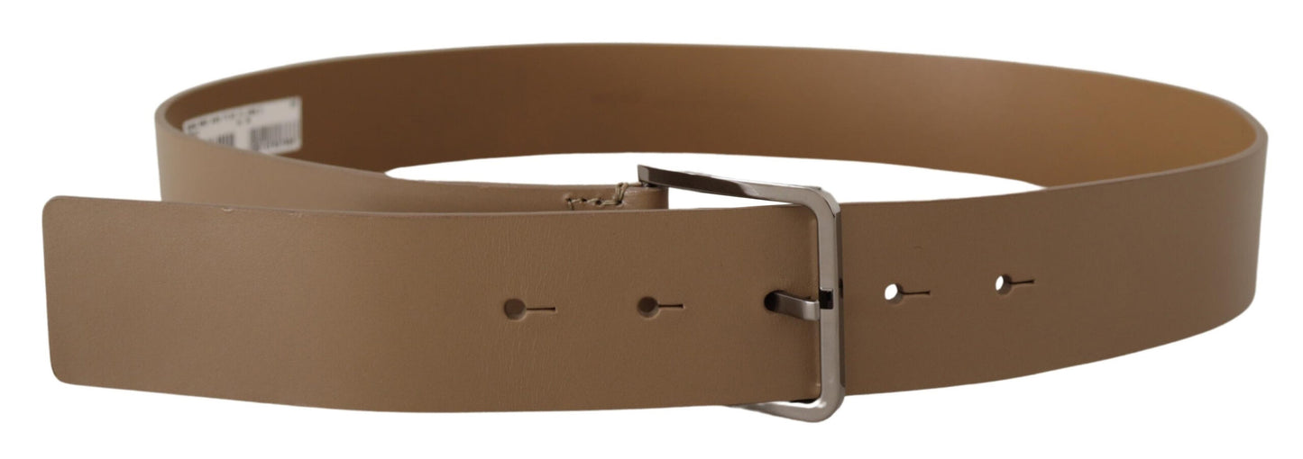 Dolce & Gabbana Beige Leather Statement Belt with Silver Buckle 90CM / 36 INCH