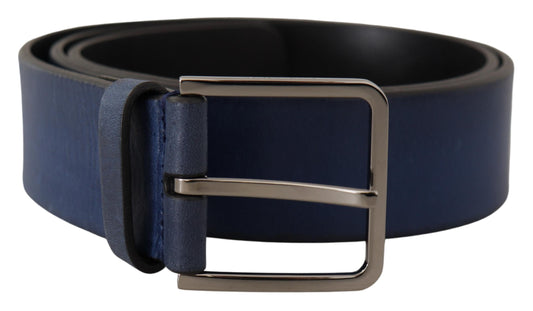 Dolce & Gabbana Elegant Blue Leather Belt with Silver Buckle