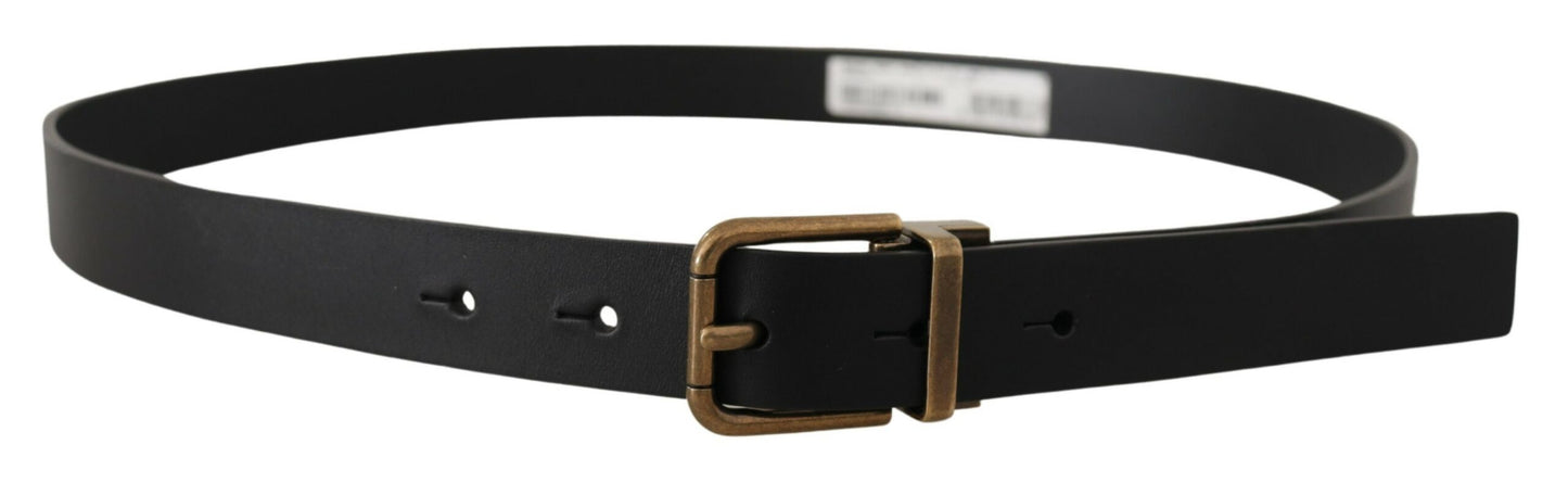 Dolce & Gabbana Elegant Black Leather Belt with Vintage Buckle