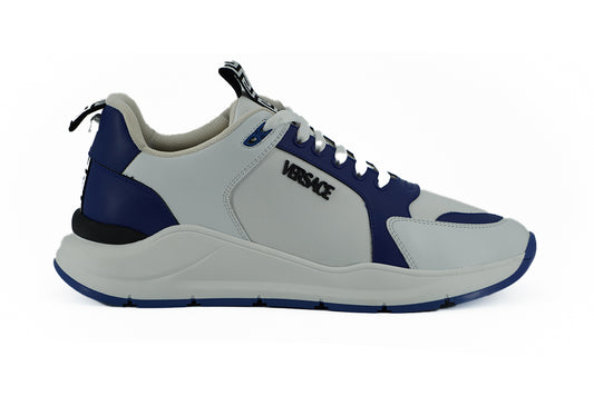 Versace Elegant Blue and White Leather Sneakers EU44 / US11