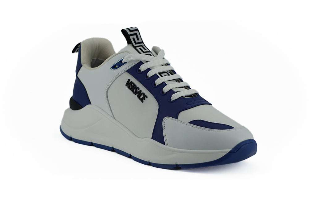 Versace Elegant Blue and White Leather Sneakers EU44 / US11