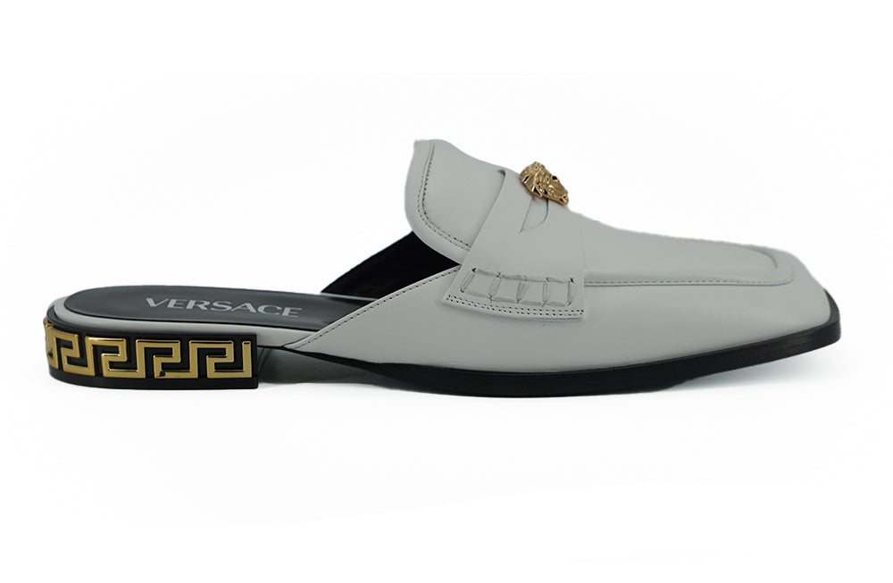 Versace Elegant White Leather Flat Slides EU36 | US6