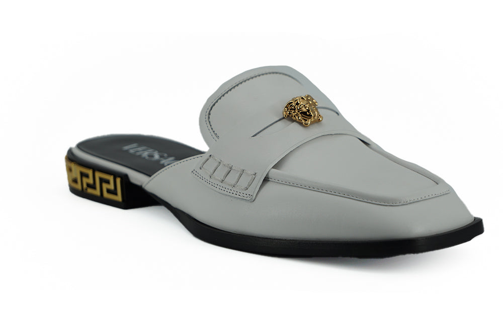 Versace Elegant White Leather Flat Slides EU36 | US6