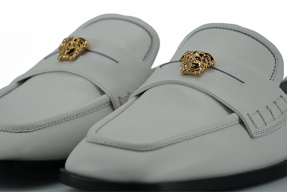 Versace Elegant White Leather Flat Slides EU36 | US6