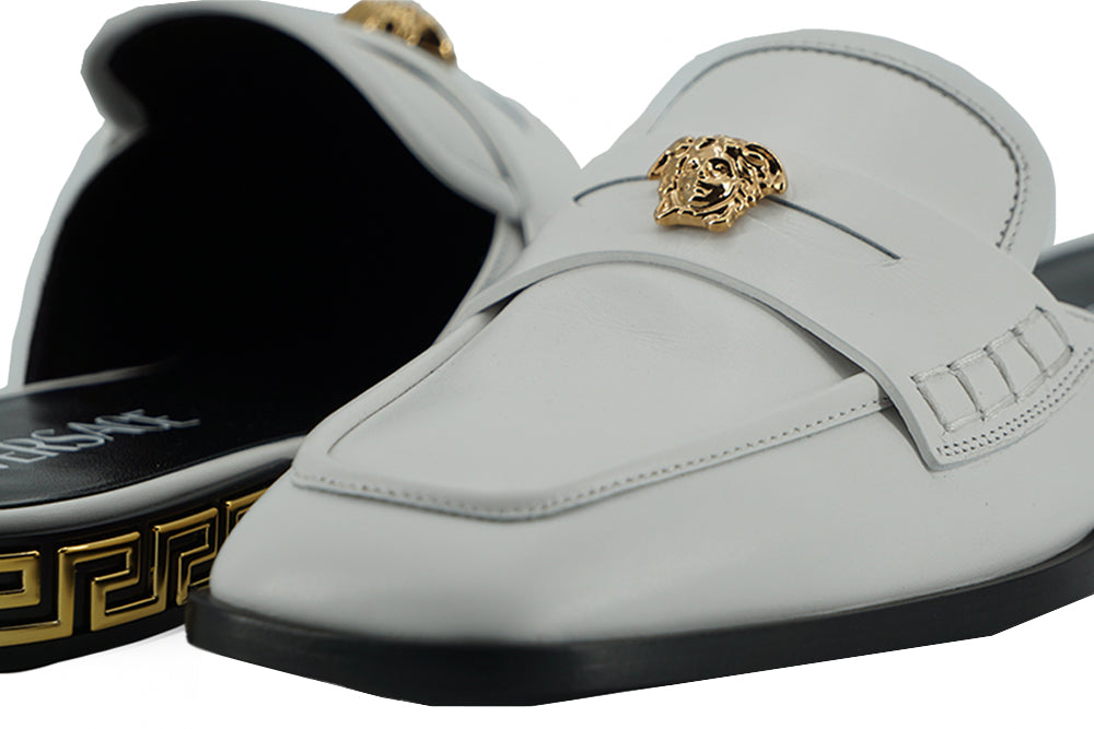 Versace Elegant White Leather Flat Slides EU36 | US6