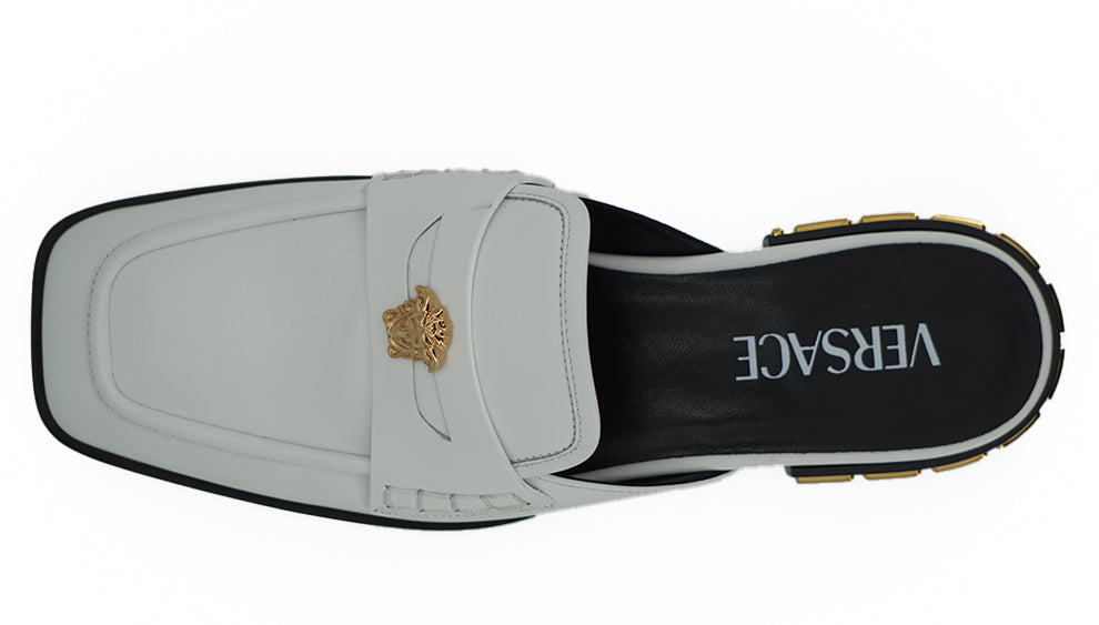 Versace Elegant White Leather Flat Slides EU36 | US6