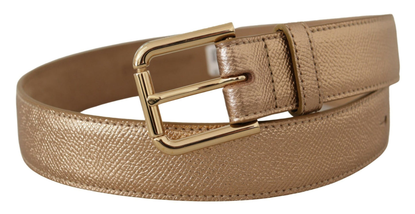 Dolce & Gabbana Chic Rose Gold Leather Belt with Logo Buckle 70CM / 28 INCHES