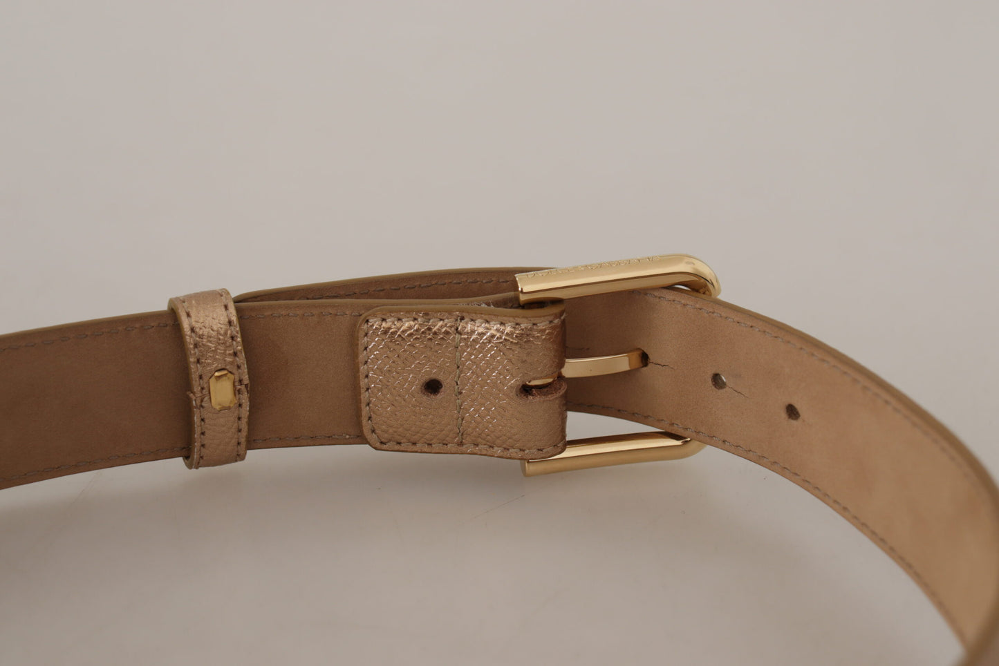 Dolce & Gabbana Chic Rose Gold Leather Belt with Logo Buckle 70CM / 28 INCHES