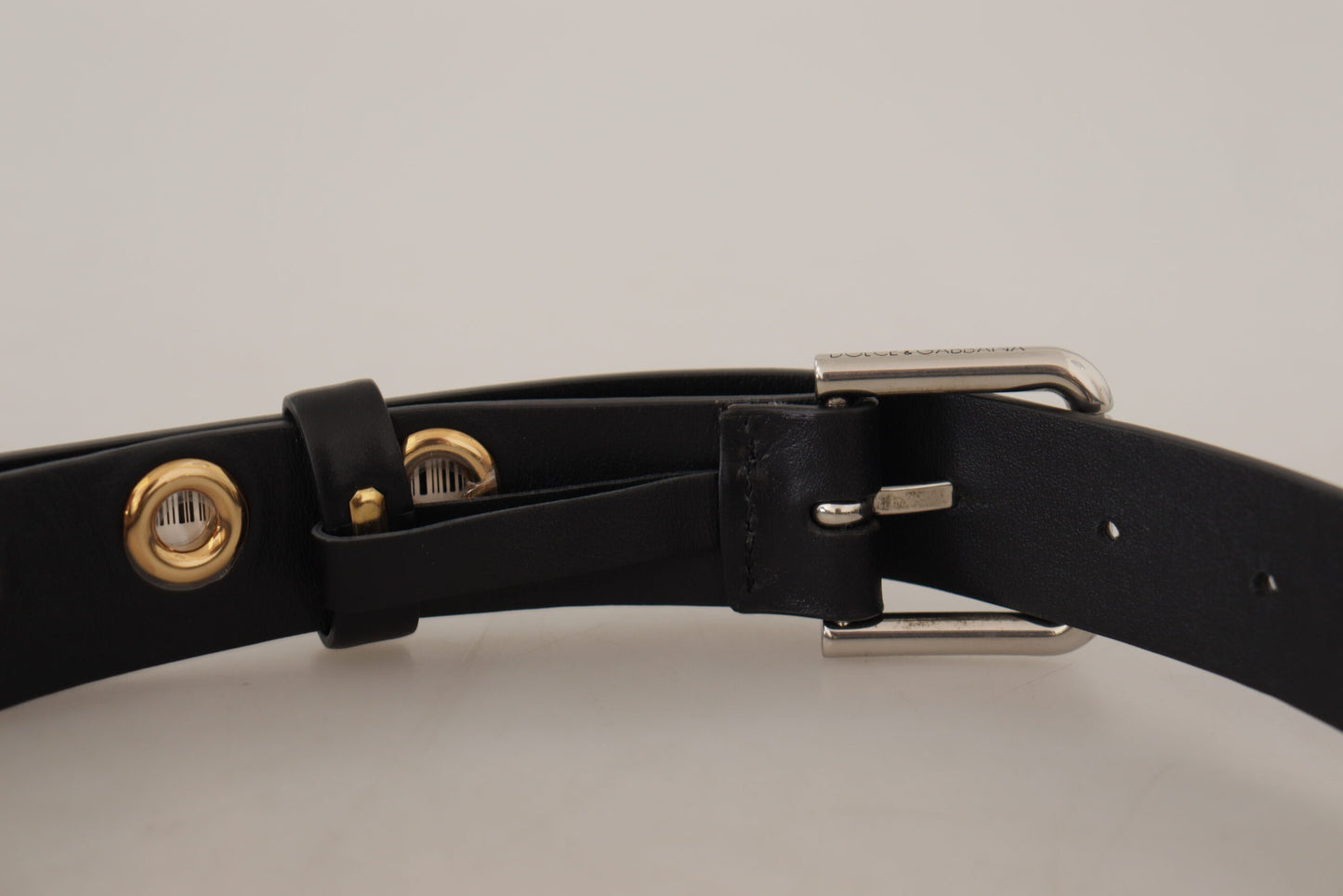 Dolce & Gabbana Chic Black Leather Belt with Engraved Buckle 70CM / 28INCH