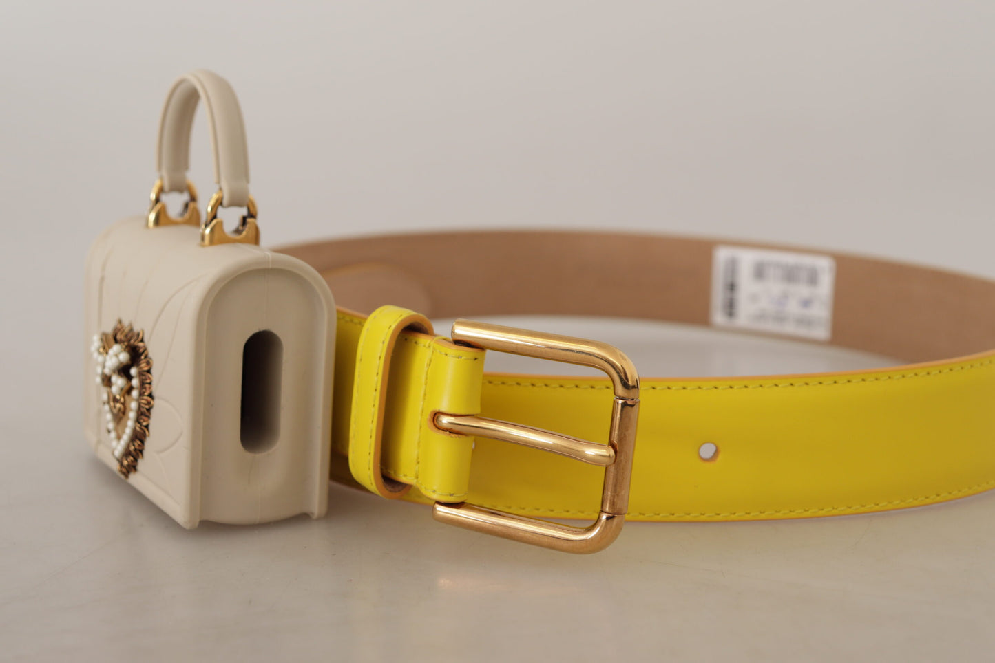 Dolce & Gabbana Chic Yellow Leather Belt with Headphone Case 70 CM / 28 INCHES