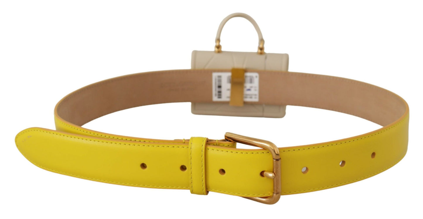 Dolce & Gabbana Chic Yellow Leather Belt with Headphone Case 70 CM / 28 INCHES