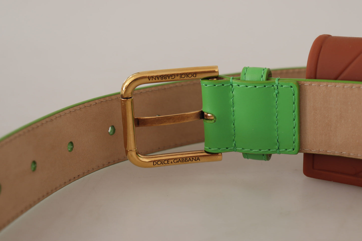 Dolce & Gabbana Chic Emerald Leather Belt with Engraved Buckle 70CM / 28INCHES