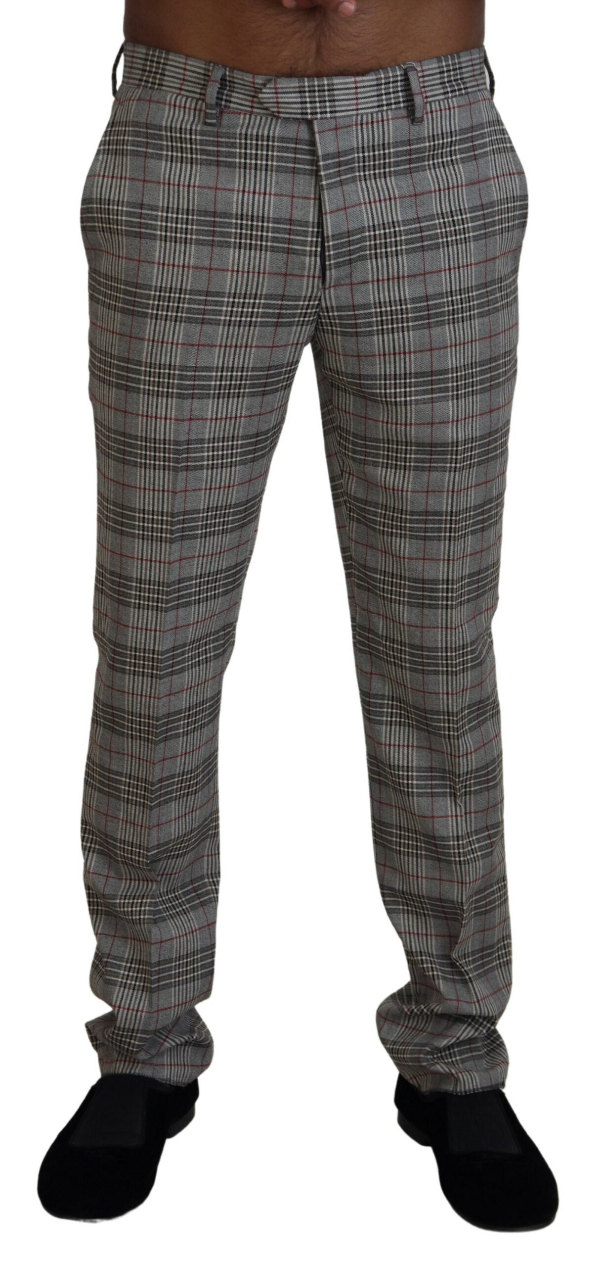 BENCIVENGA Elegant Gray Checkered Slim Men's Pants IT46 | S