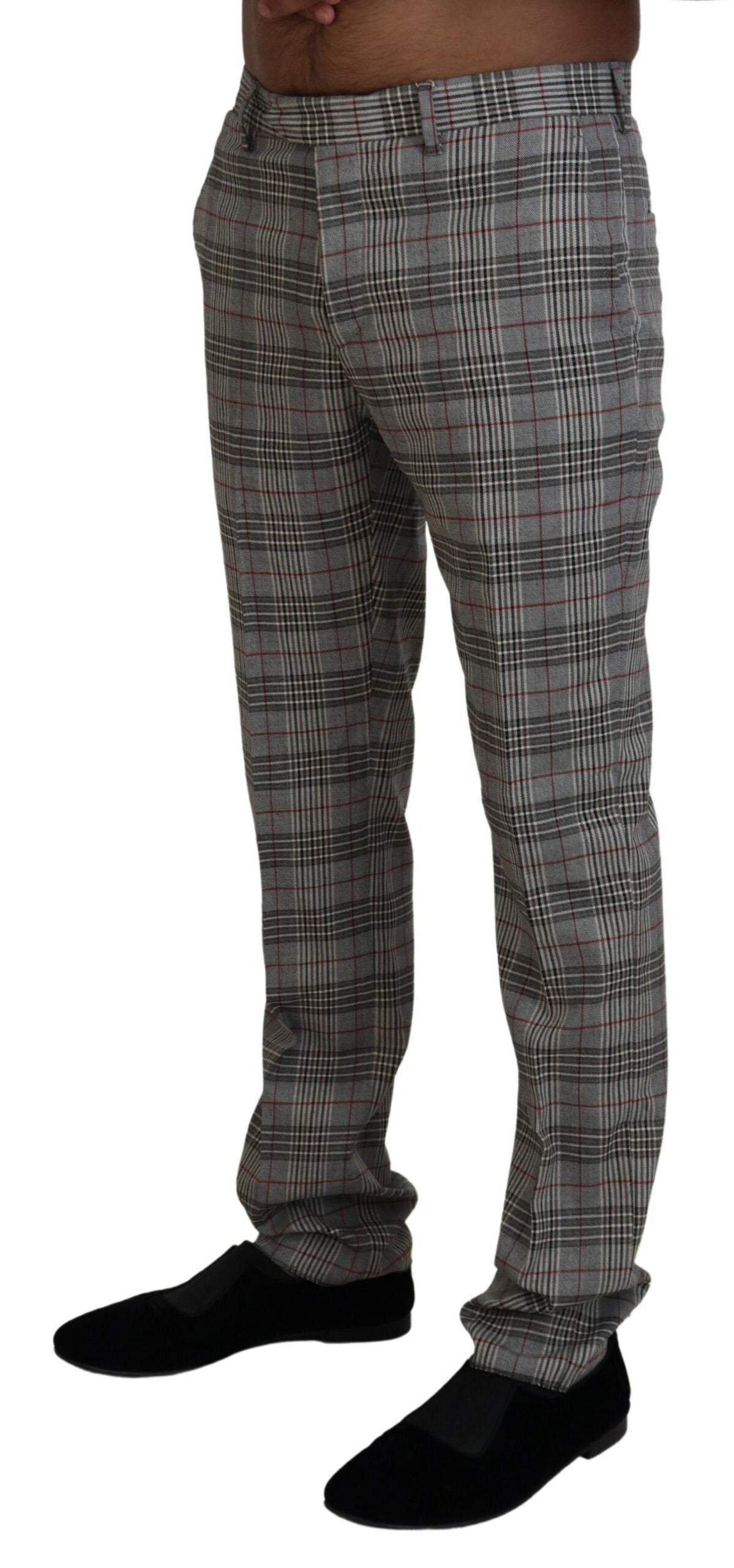 BENCIVENGA Elegant Gray Checkered Slim Men's Pants IT46 | S