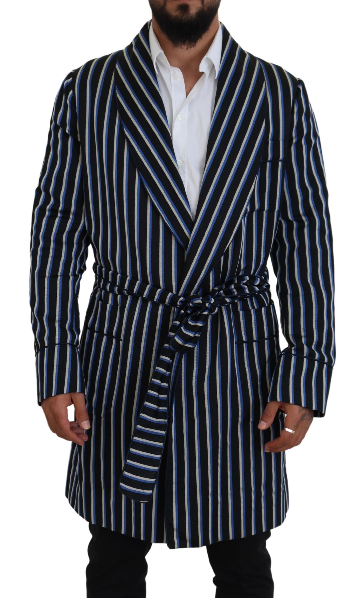 Dolce & Gabbana Elegant Striped Silk Blend Robe IT48 / M