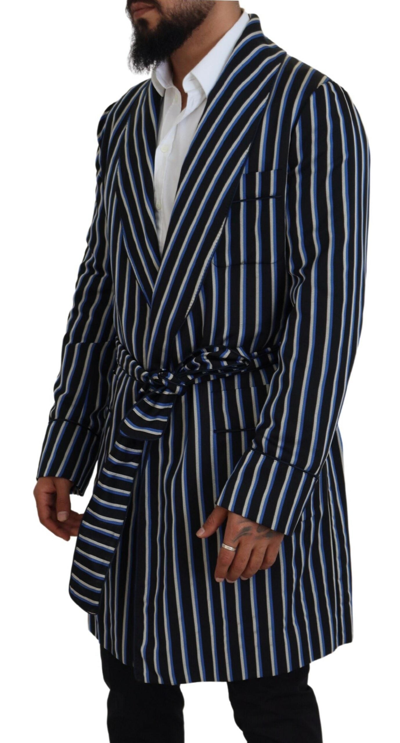 Dolce & Gabbana Elegant Striped Silk Blend Robe IT48 / M