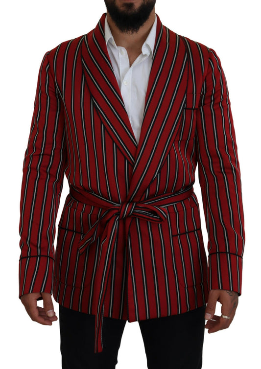 Dolce & Gabbana Elegant Red Striped Long Robe Luxury Wear IT48 / M