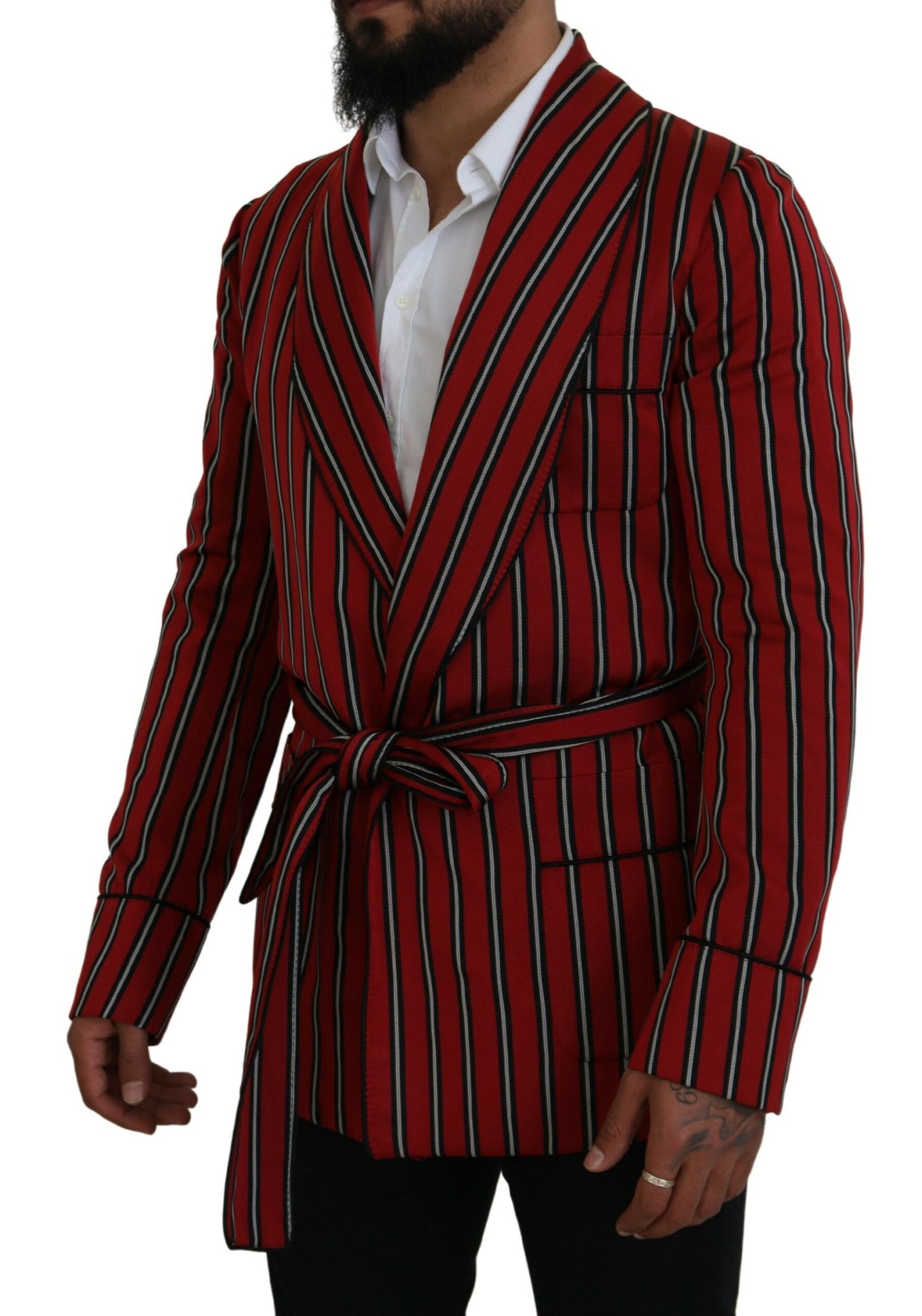 Dolce & Gabbana Elegant Red Striped Long Robe Luxury Wear IT48 / M