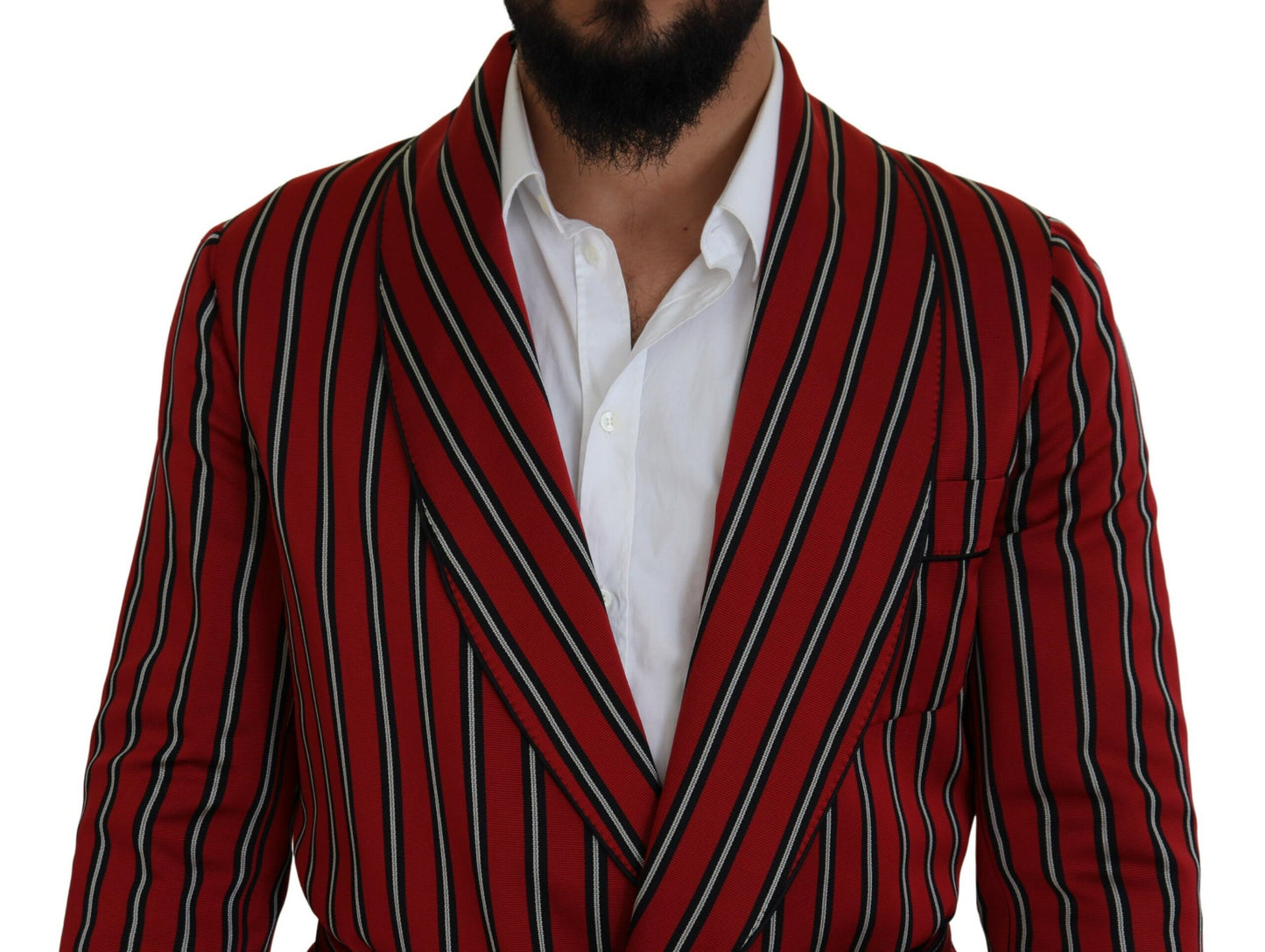 Dolce & Gabbana Elegant Red Striped Long Robe Luxury Wear IT48 / M