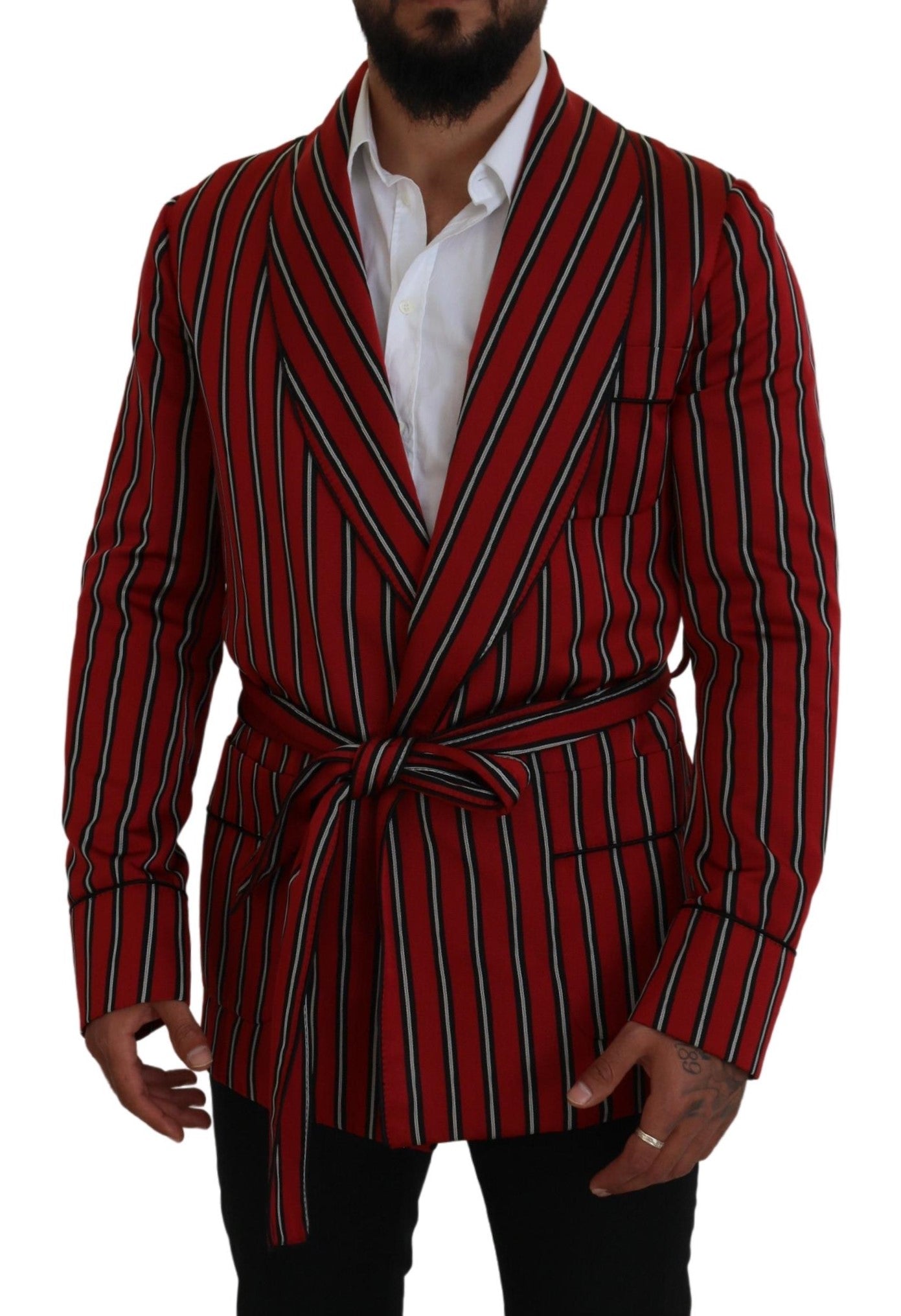 Dolce & Gabbana Elegant Red Striped Long Robe Luxury Wear IT48 / M