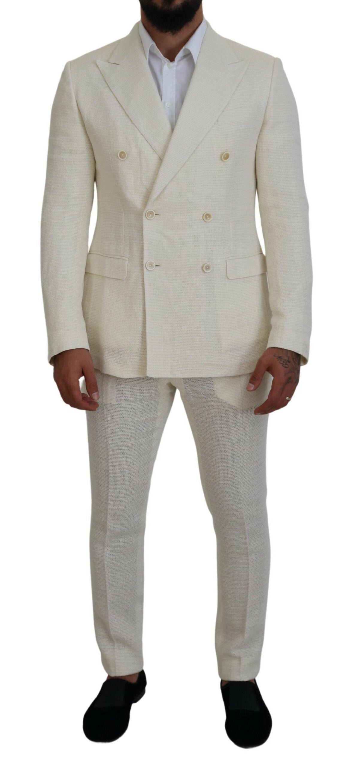 Dolce & Gabbana Elegant Off White Silk-Blend Suit IT50 / L