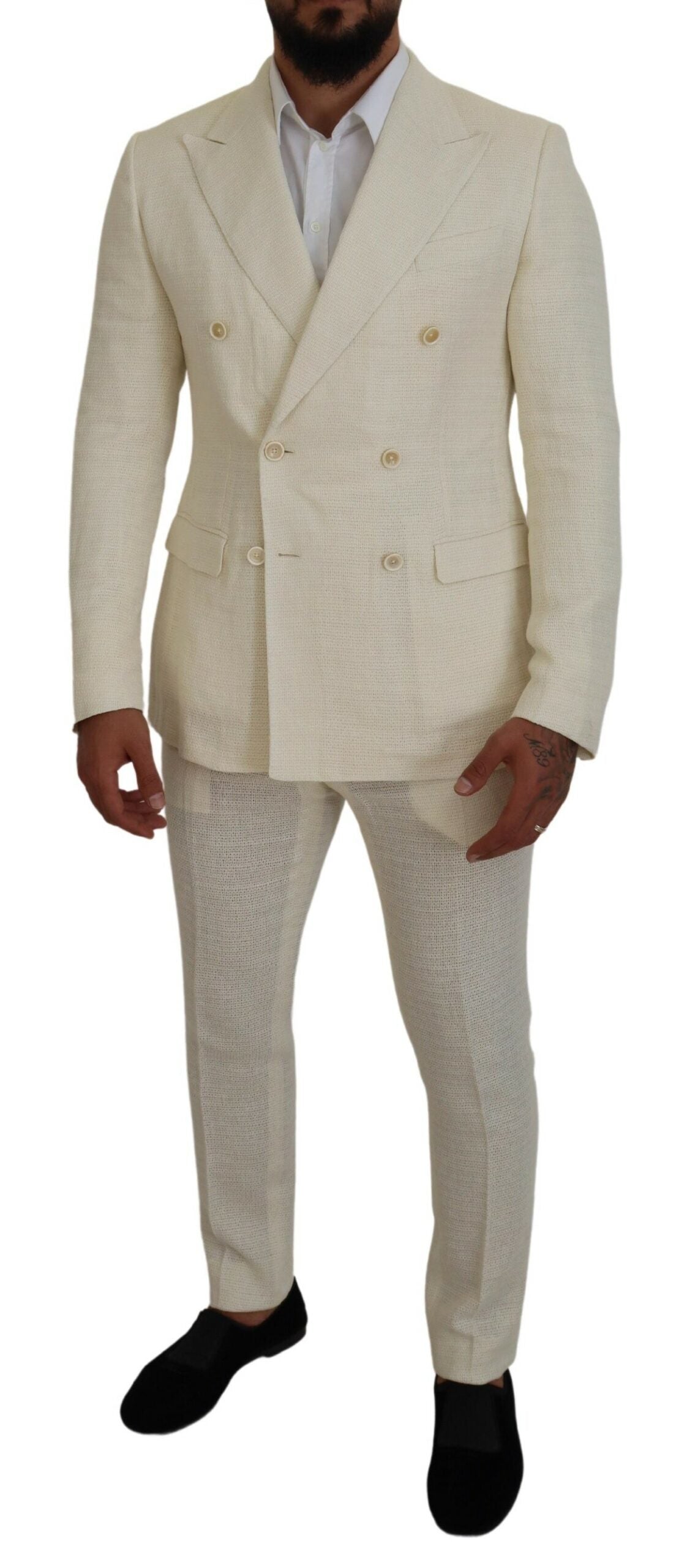 Dolce & Gabbana Elegant Off White Silk-Blend Suit IT50 / L