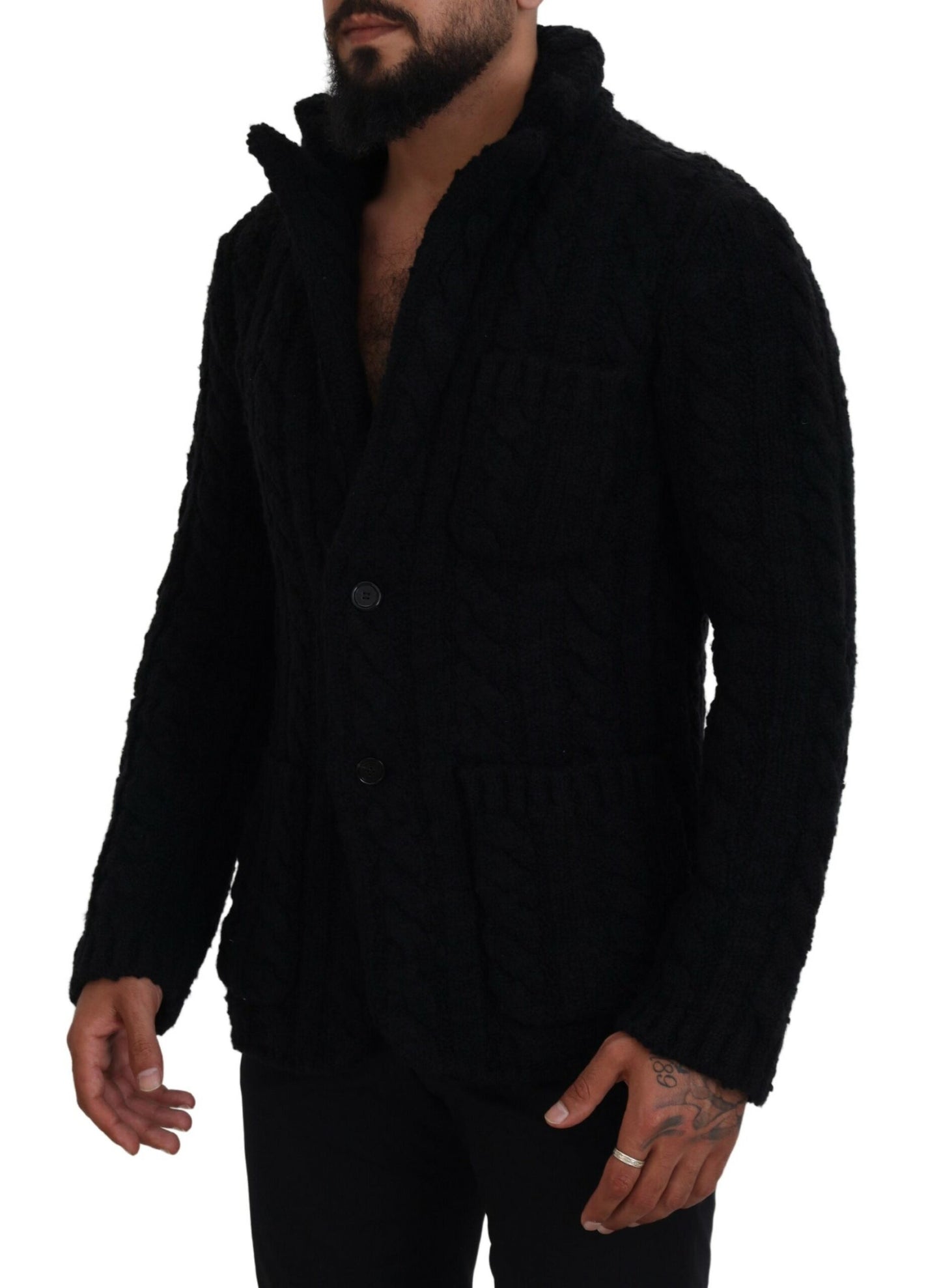 Dolce & Gabbana Elegant Black Wool-Cashmere Blend Cardigan IT44 / XS