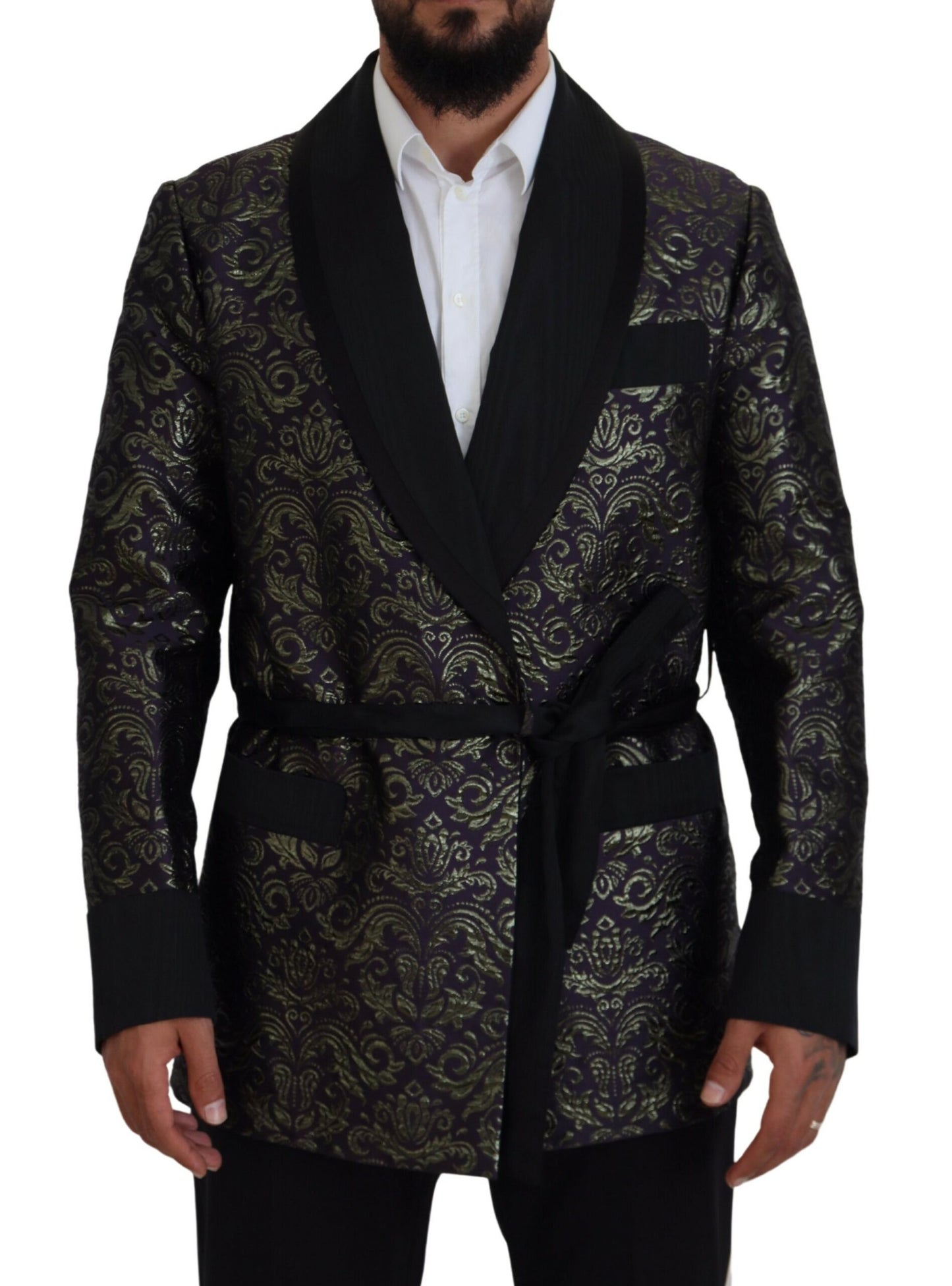 Dolce & Gabbana Gold Jacquard Robe Jacket IT52 / L