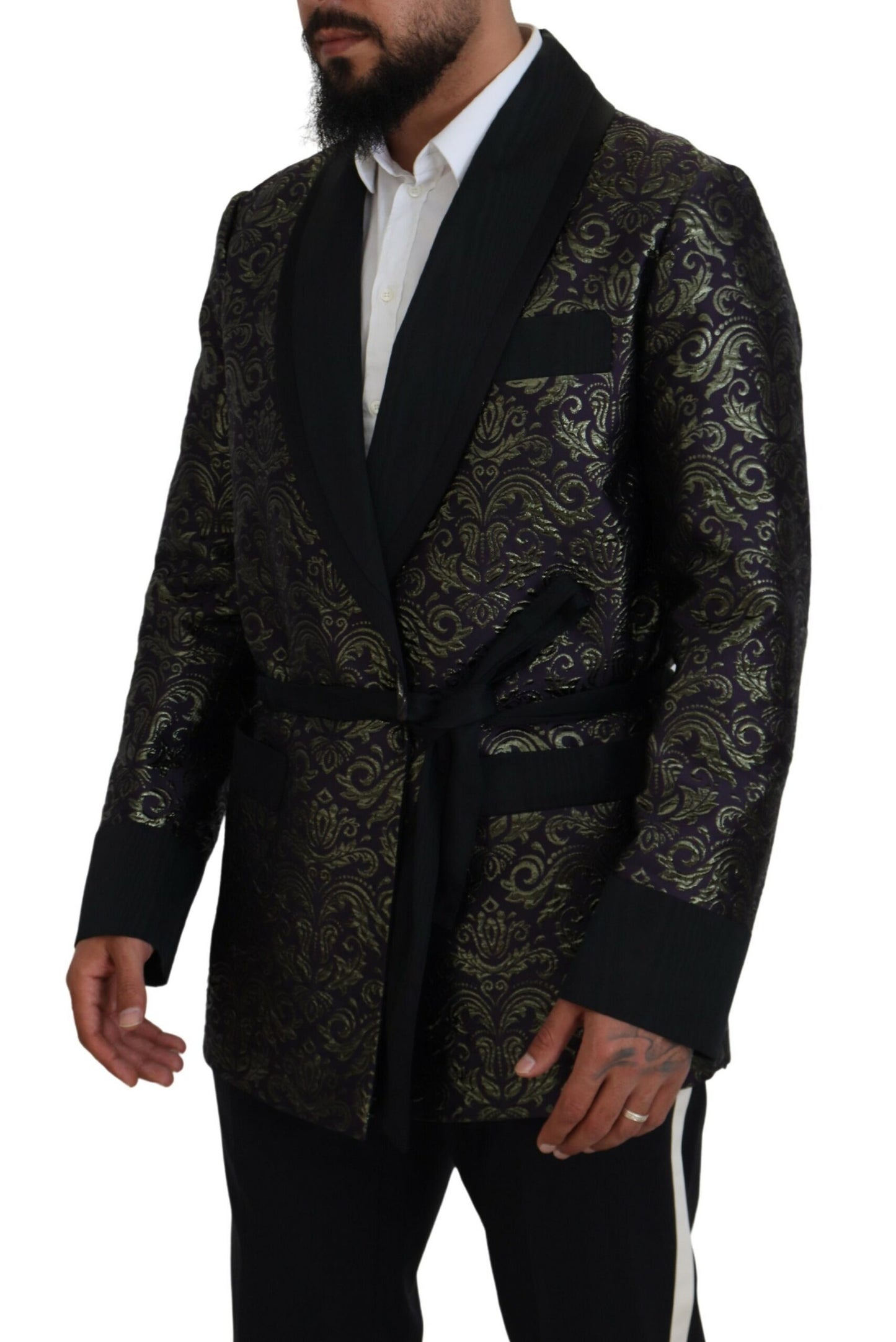 Dolce & Gabbana Gold Jacquard Robe Jacket IT52 / L