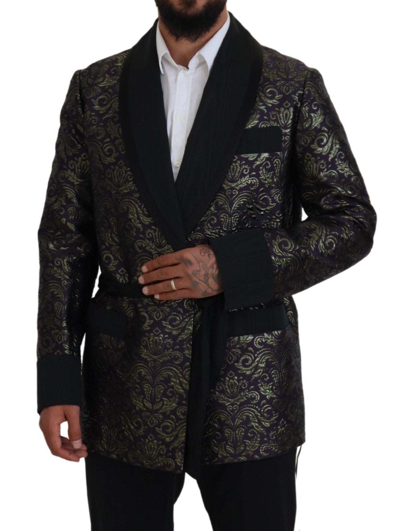 Dolce & Gabbana Gold Jacquard Robe Jacket IT52 / L