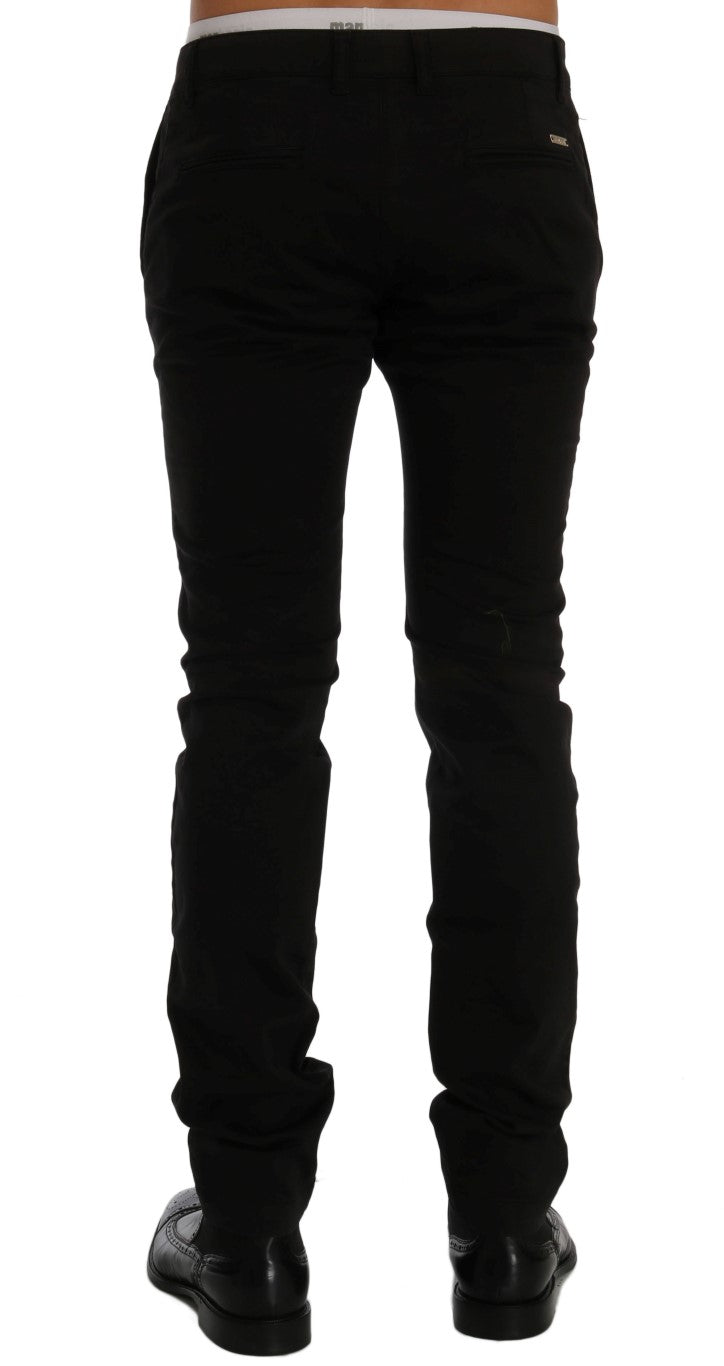 GF Ferre Elegant Slim Fit Black Cotton Trousers IT54 | XXL