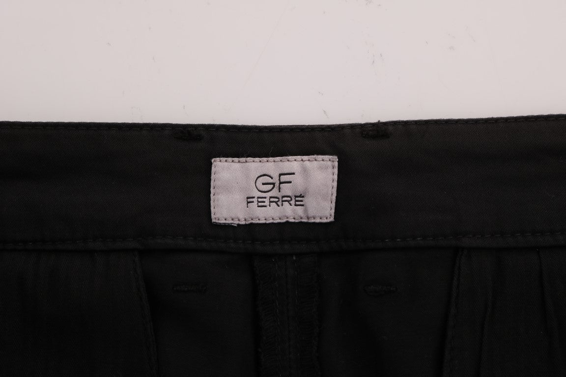 GF Ferre Elegant Slim Fit Black Cotton Trousers IT54 | XXL