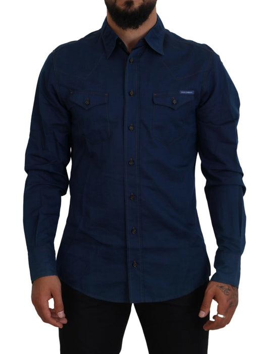 Dolce & Gabbana Elegant Blue Denim Casual Shirt IT38 / XS