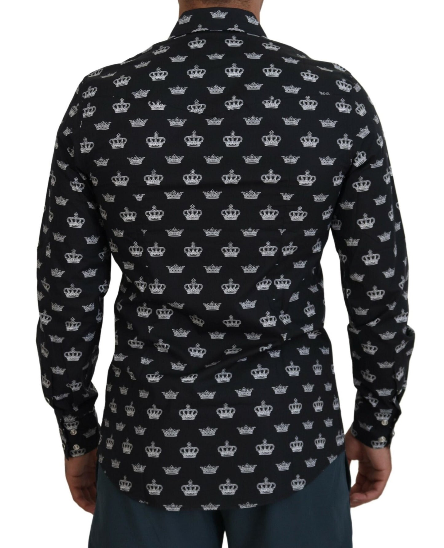 Dolce & Gabbana Elegant Slim Fit Crown Print Formal Shirt IT39 / S