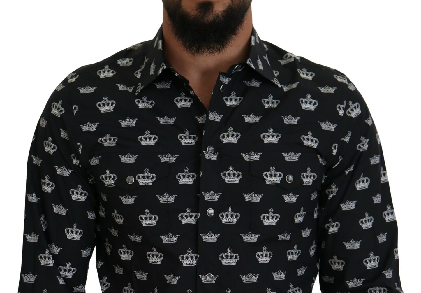 Dolce & Gabbana Elegant Slim Fit Crown Print Formal Shirt IT39 / S