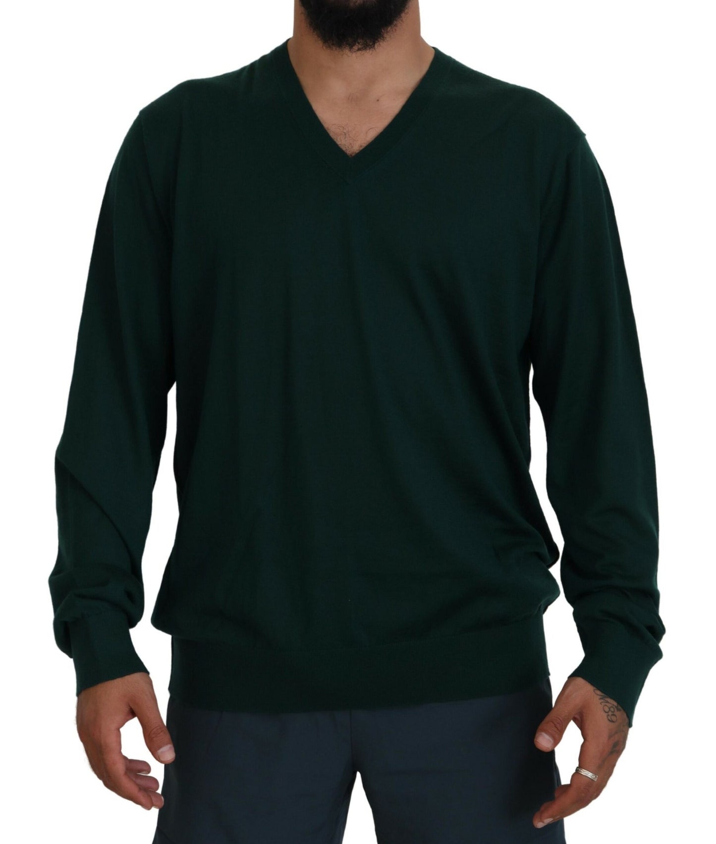 Dolce & Gabbana Elegant Green V-Neck Cashmere Sweater