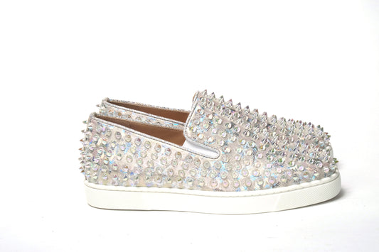 Christian Louboutin White Ab/Clear Ab Roller Boat Woman Flat Sneaker EU35.5 | US5