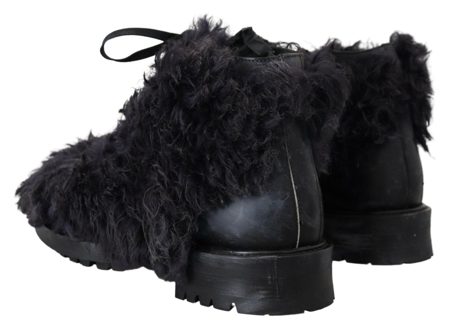 Dolce & Gabbana Black Leather Shearling Ankle Boots EU42 / US9