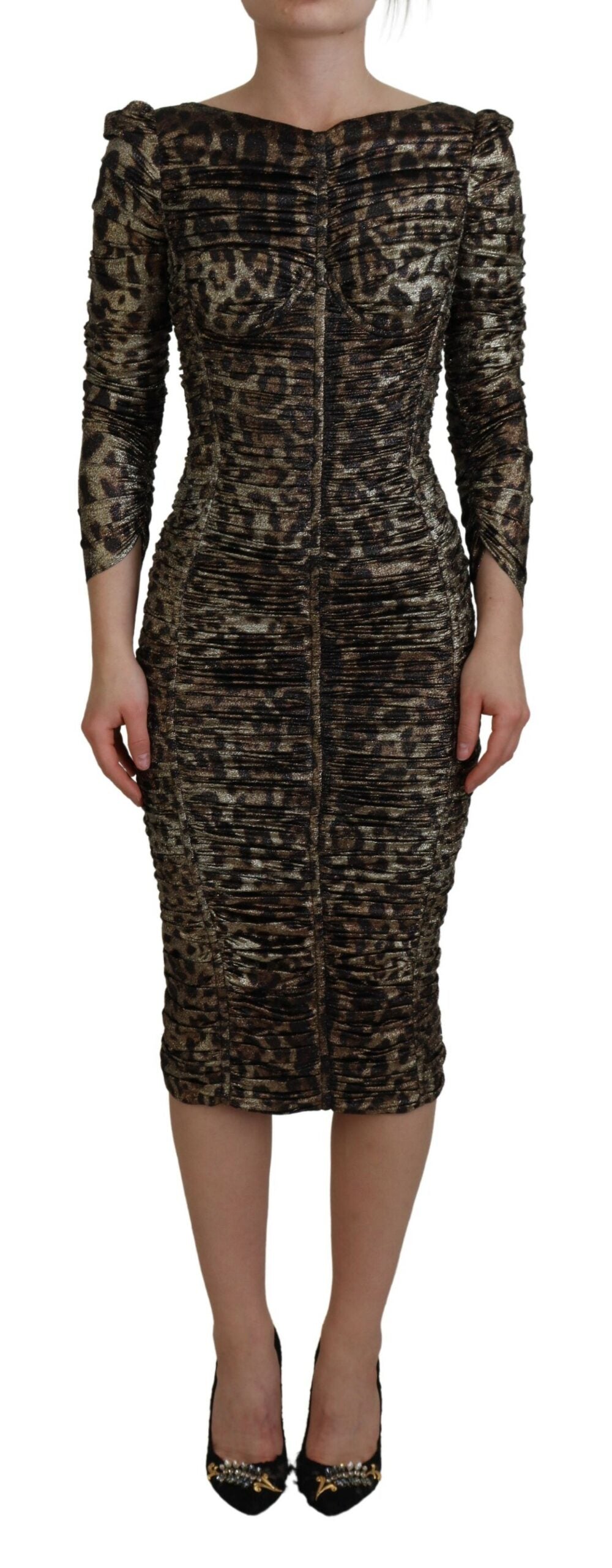 Dolce & Gabbana Elegant Leopard Print Midi Bodycon Dress IT38 / XS