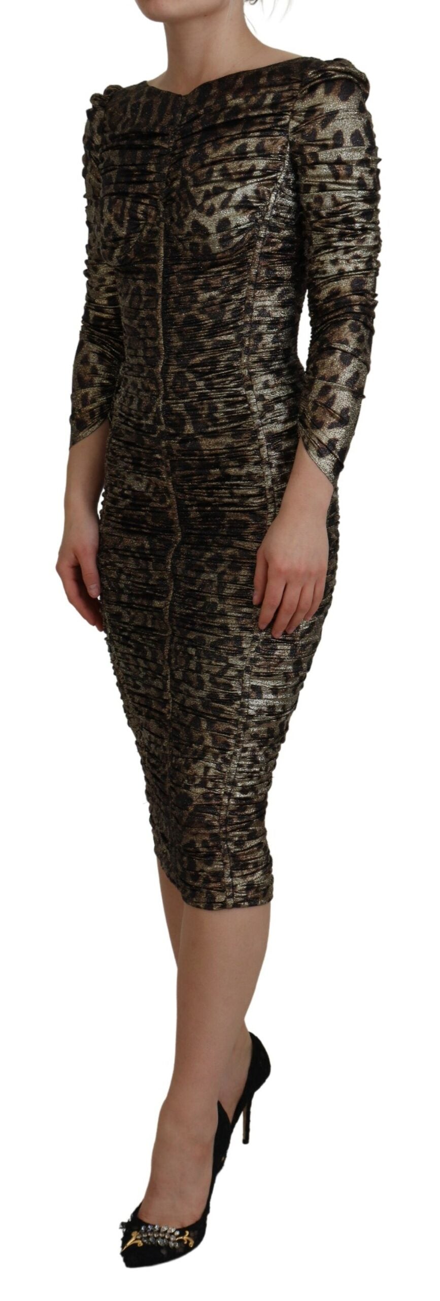 Dolce & Gabbana Elegant Leopard Print Midi Bodycon Dress IT38 / XS