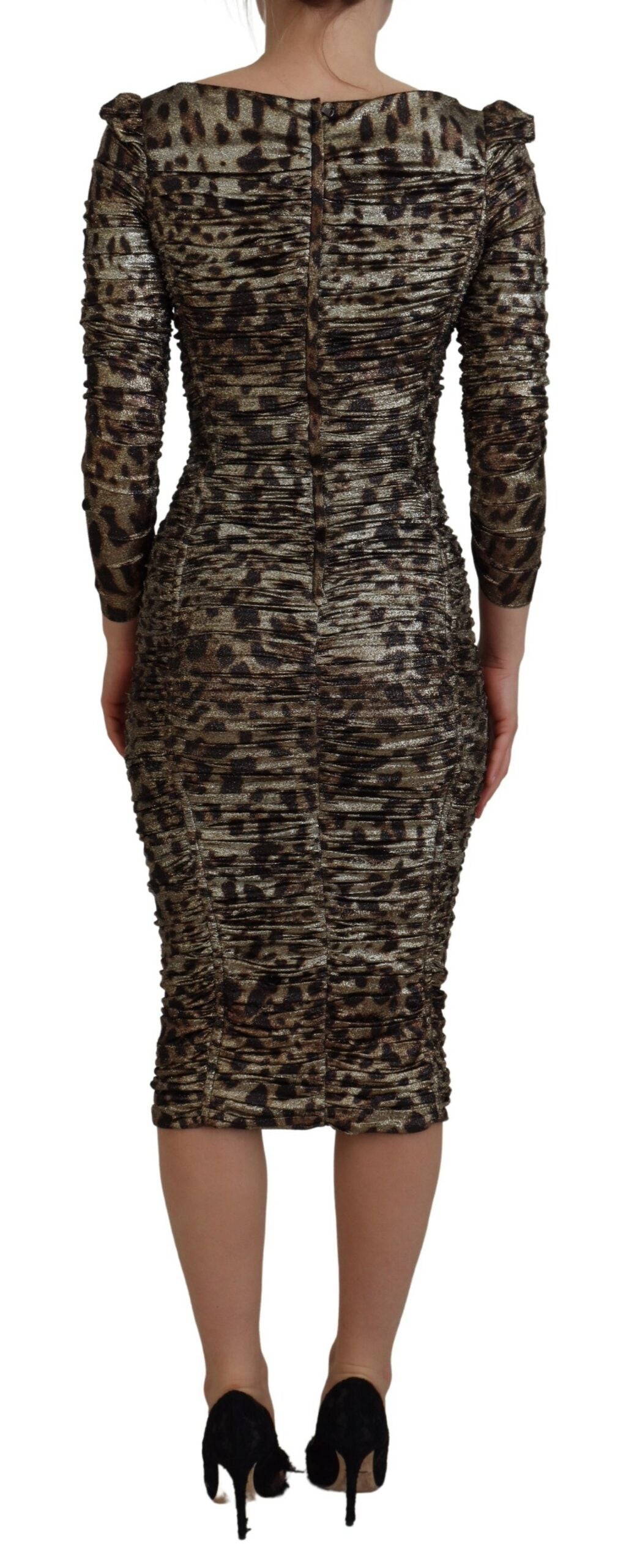 Dolce & Gabbana Elegant Leopard Print Midi Bodycon Dress IT38 / XS