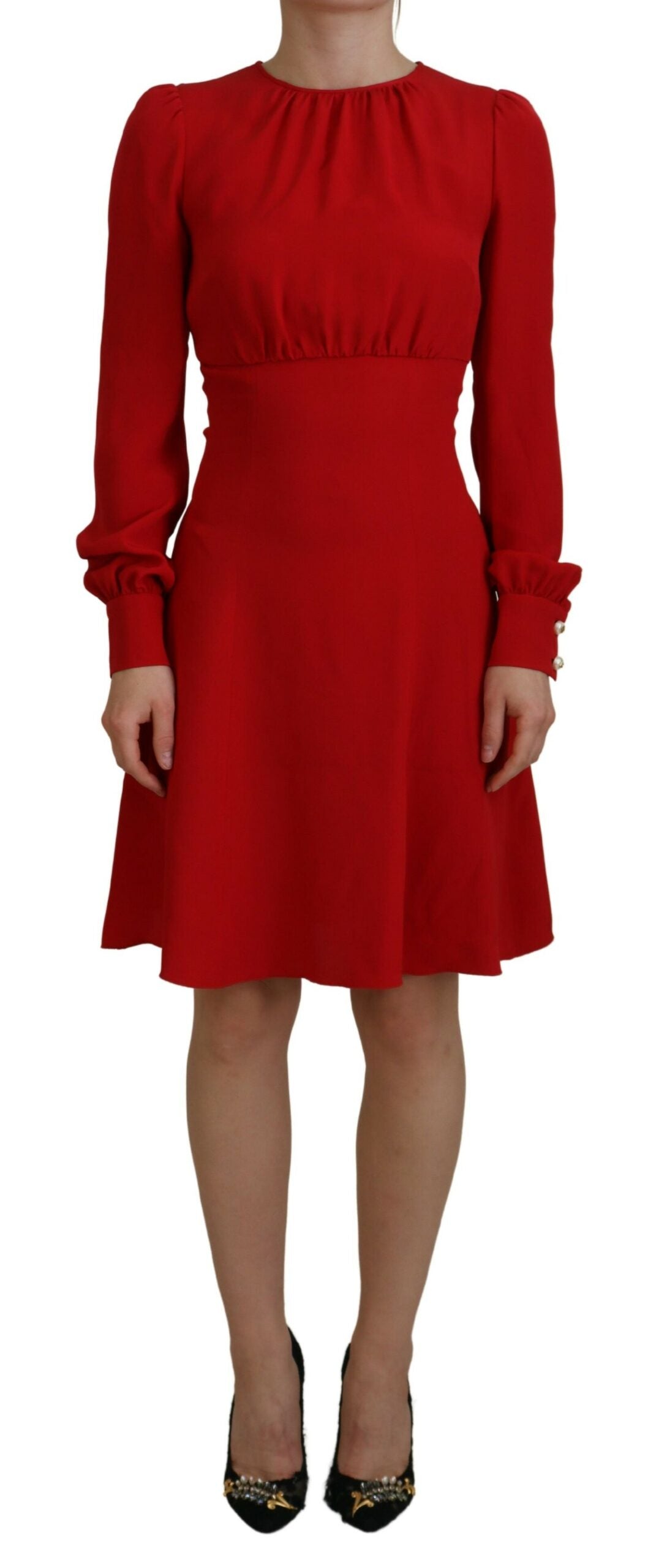 Dolce & Gabbana Elegant Red Silk A-Line Knee Length Dress IT38 / XS