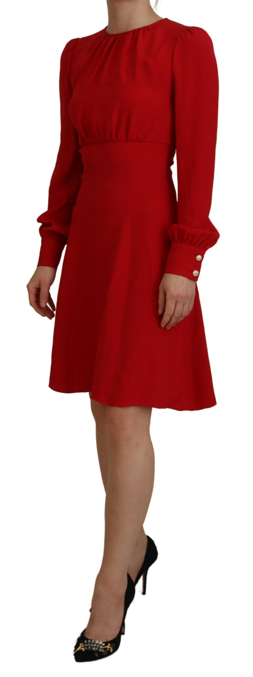 Dolce & Gabbana Elegant Red Silk A-Line Knee Length Dress IT38 / XS