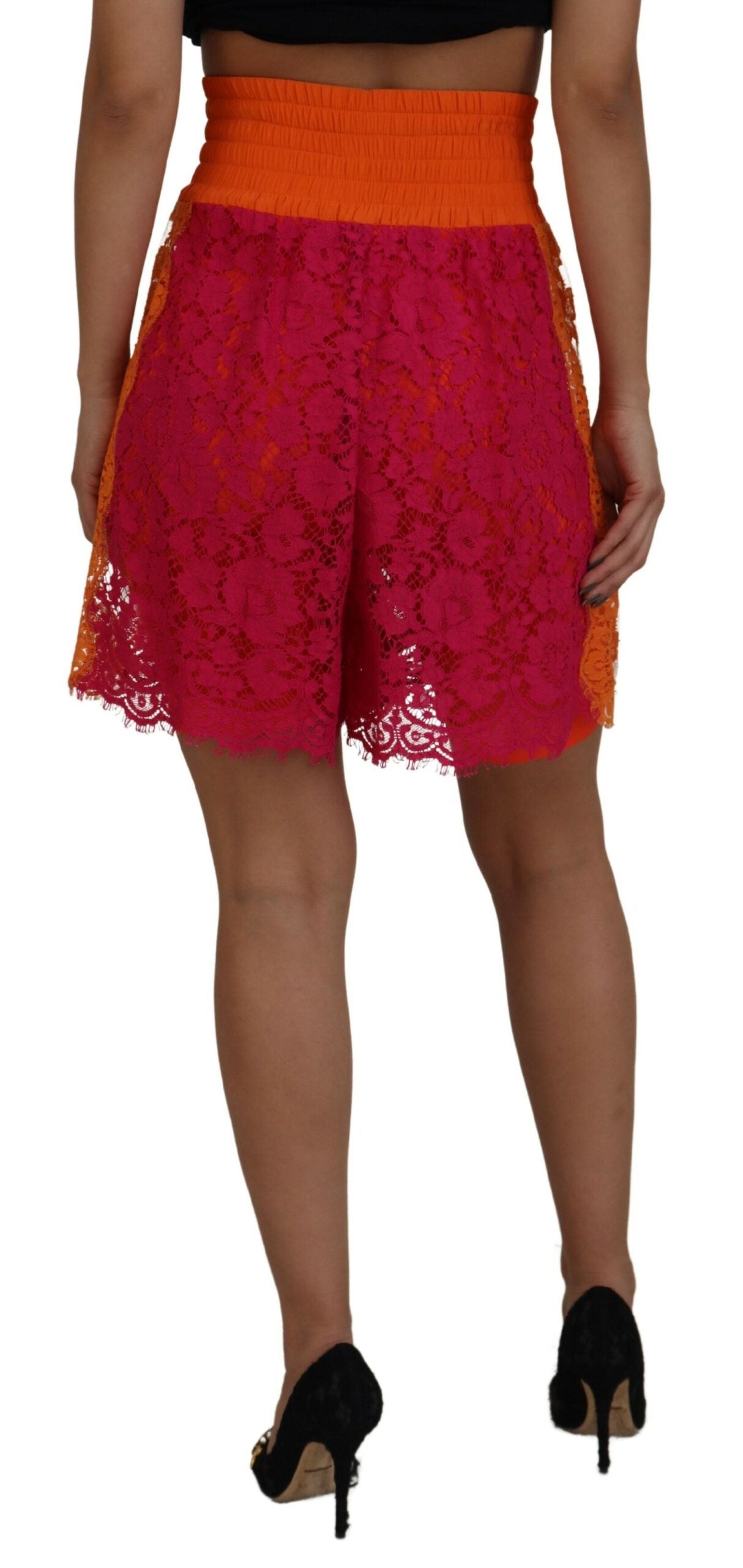 Dolce & Gabbana Elegant Lace High-Waist Shorts in Dual-Tones IT40 | S