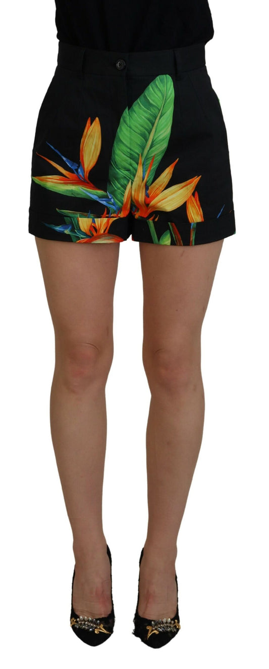 Dolce & Gabbana High Waist Hot Pants Shorts in Black Leaves Print IT38 / XS