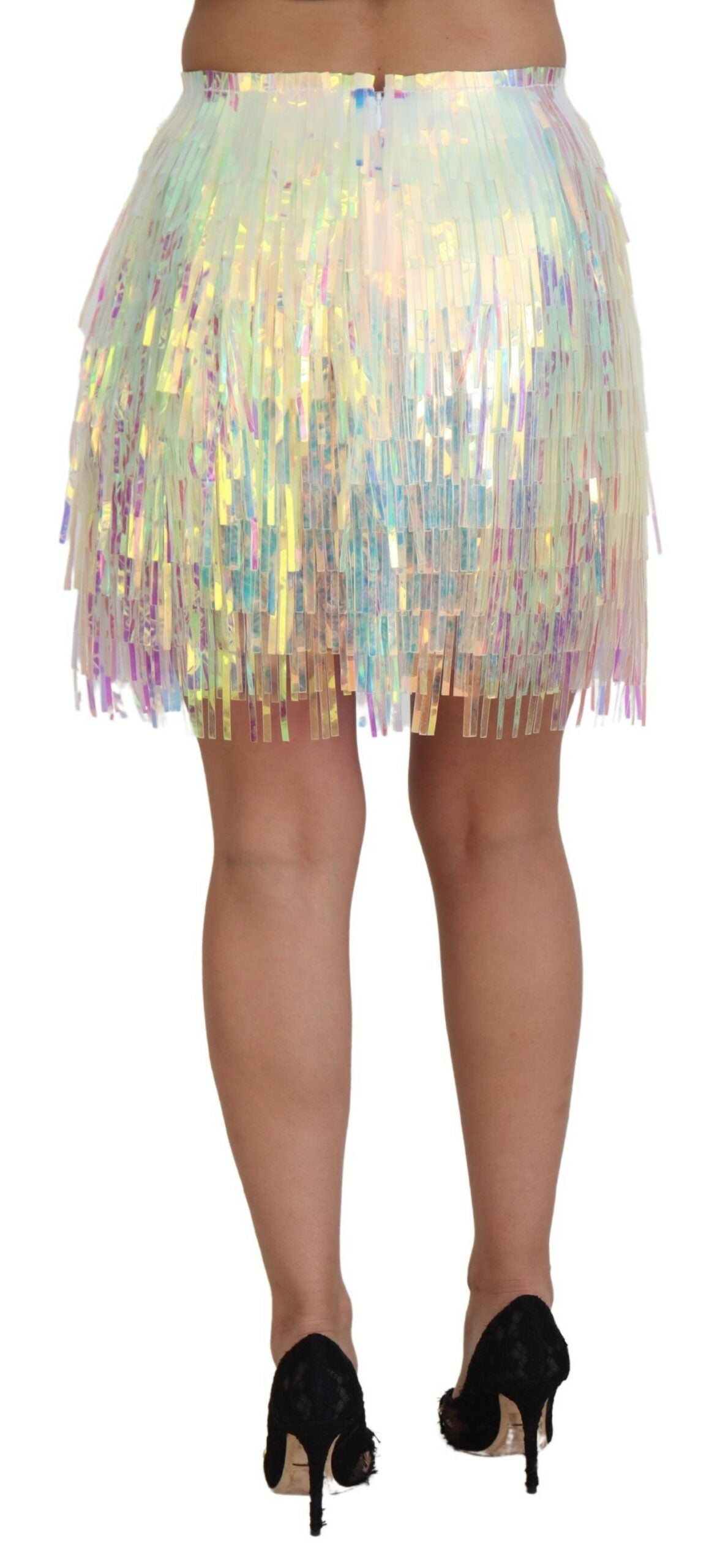 Dolce & Gabbana Iridescent Fringe Mini Skirt Mid Waist IT46 / XL