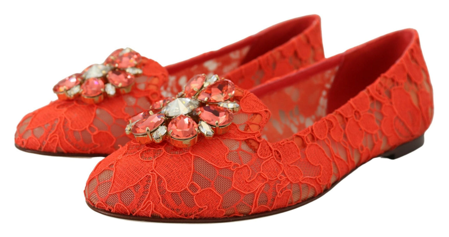 Dolce & Gabbana Elegant Lace Vally Flats in Coral Red EU35 / US4.5